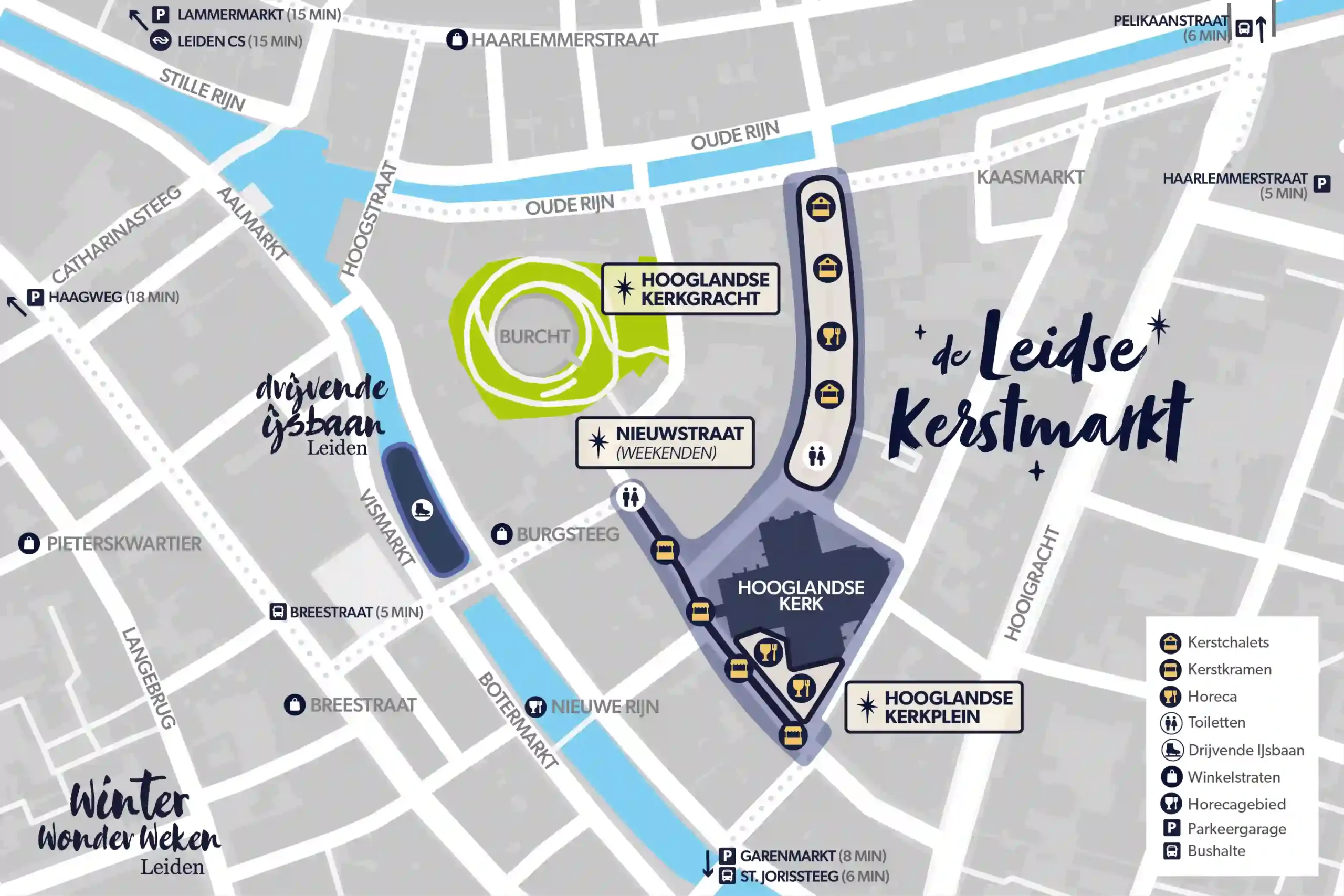 Plattegrond van de Leidse Kerstmarkt